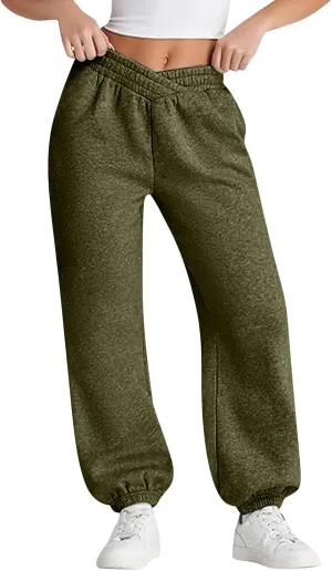 ADHOWBEW Women Sweatpants with Pockets Casual Low Rise Elastic Waisted Comfy Relaxed Fit Workout Joggers