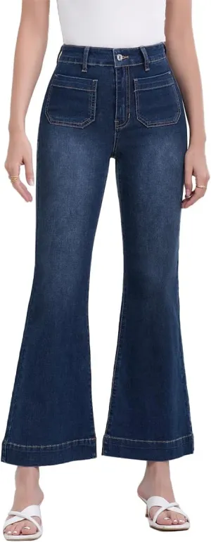 AEJ High Waisted Bootcut Jeans for Women, Stretchy Retro Trendy Flare Bell Bottom Jeans Petite Women's Denim Pants