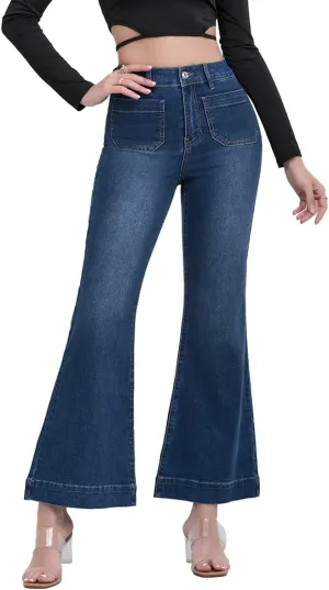 AEJ High Waisted Bootcut Jeans for Women, Stretchy Retro Trendy Flare Bell Bottom Jeans Petite Women's Denim Pants
