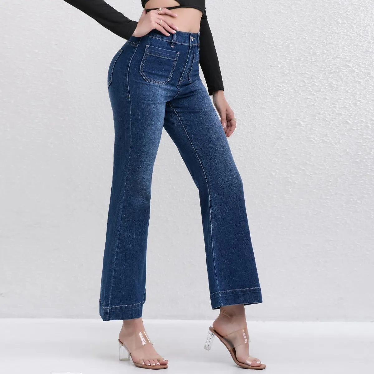AEJ High Waisted Bootcut Jeans for Women, Stretchy Retro Trendy Flare Bell Bottom Jeans Petite Women's Denim Pants