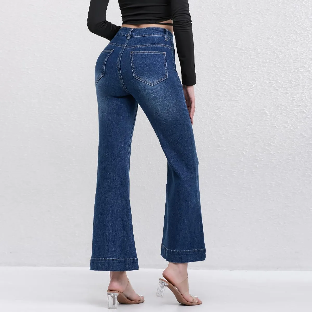 AEJ High Waisted Bootcut Jeans for Women, Stretchy Retro Trendy Flare Bell Bottom Jeans Petite Women's Denim Pants