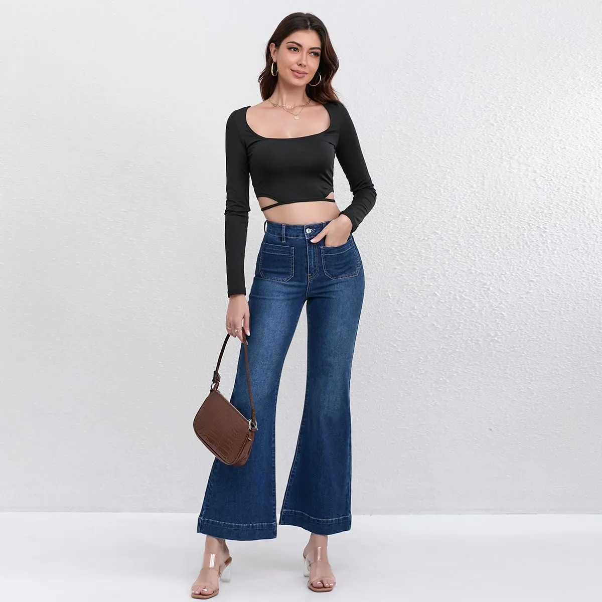 AEJ High Waisted Bootcut Jeans for Women, Stretchy Retro Trendy Flare Bell Bottom Jeans Petite Women's Denim Pants