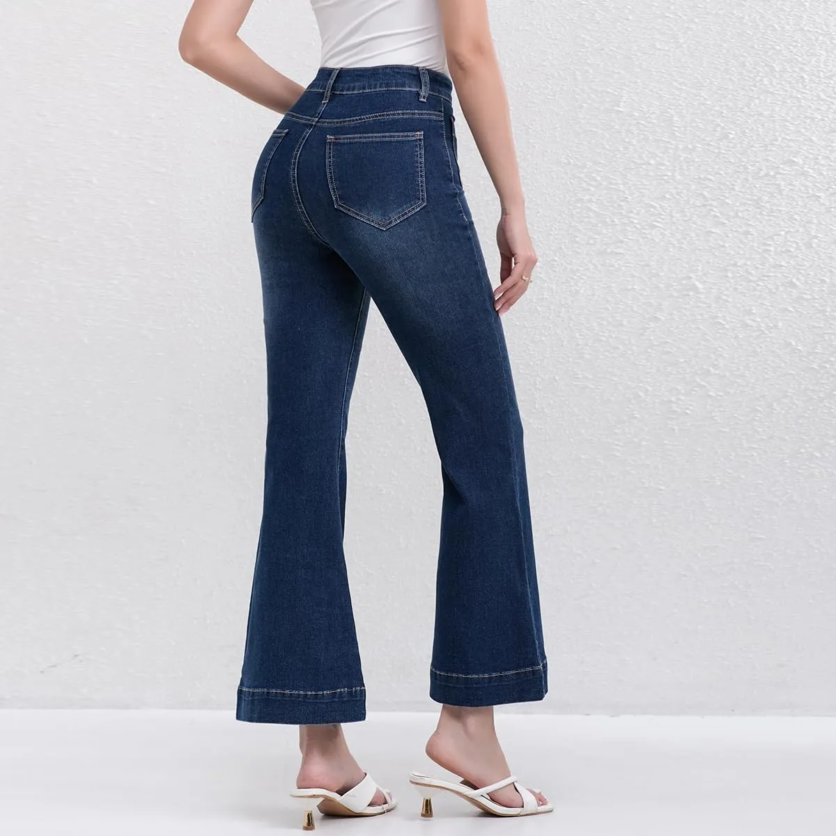 AEJ High Waisted Bootcut Jeans for Women, Stretchy Retro Trendy Flare Bell Bottom Jeans Petite Women's Denim Pants