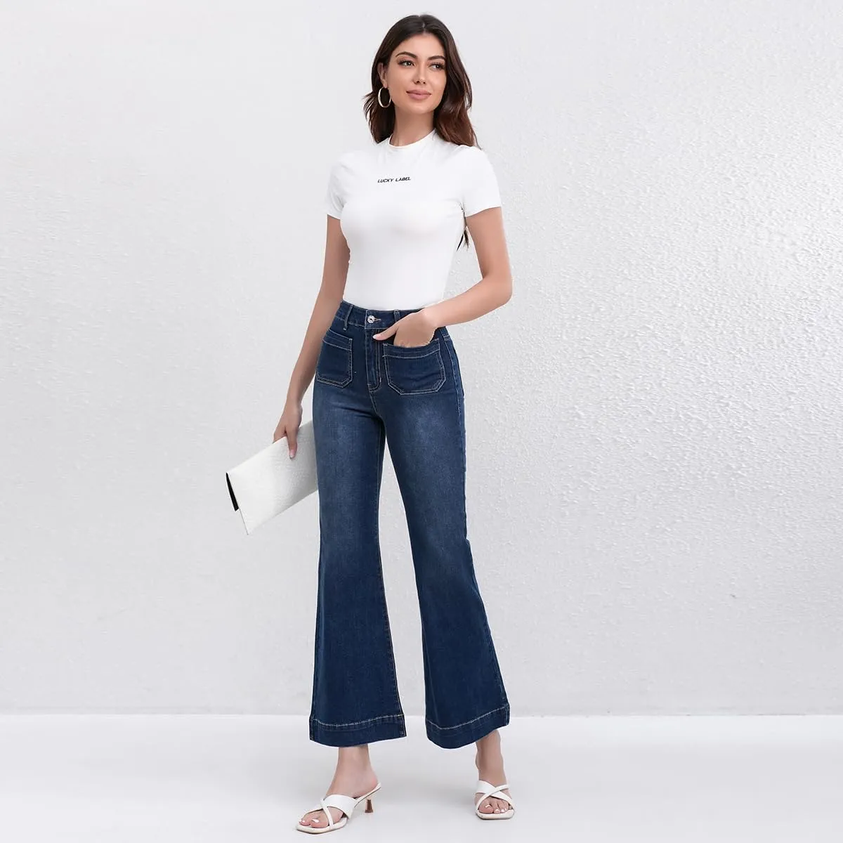 AEJ High Waisted Bootcut Jeans for Women, Stretchy Retro Trendy Flare Bell Bottom Jeans Petite Women's Denim Pants