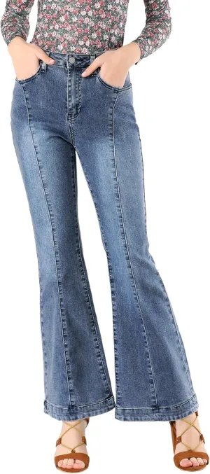 Allegra K Women's High Waist Flare Jeans Retro Stretchy Denim Jean Pants Bell Bottom Jeans