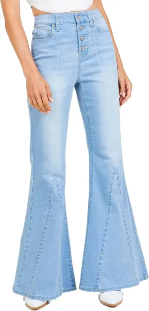 ALTAR'D STATE Women's Janice Fit and Flare Jeans, High Waisted Wide Leg, Whitewash Blue Jeans with Button Fly Pants, Size 31