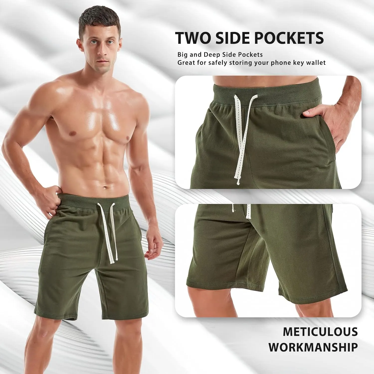 AMY COULEE Men's Casual Classic Shorts Athletic Cotton Sweat Shorts with Drawstring