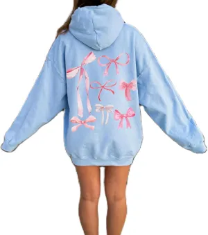 Aonoapll Women Bow Print Hoodies Oversized Y2k Graphic Hooded Sweatshirt Cute Long Sleeve Drop Shoulder Pullover Tops