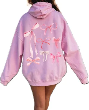 Aonoapll Women Bow Print Hoodies Oversized Y2k Graphic Hooded Sweatshirt Cute Long Sleeve Drop Shoulder Pullover Tops