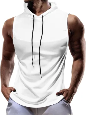 Athletic Hoodies for Men Breathable Comfy Workout Tank Tops Solid Color Drawstring Hoodie Jogger Running Sport Shirts