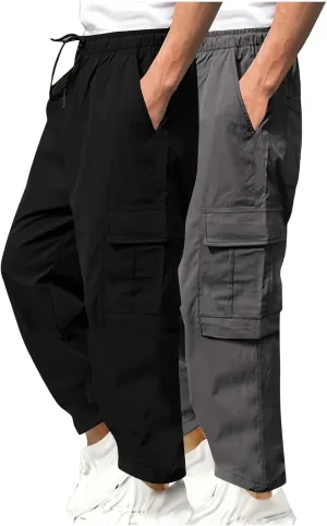 Aymnlox Mens Lightweight Cargo Pants Fall and Winter Casual Hiking Jogger Trousers with Multi Pockets Drawstring Sweatpants