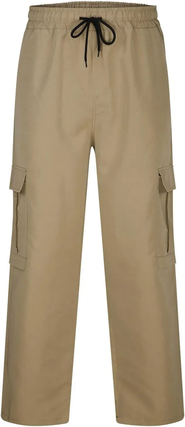 Aymnlox Mens Lightweight Cargo Pants Fall and Winter Casual Hiking Jogger Trousers with Multi Pockets Drawstring Sweatpants