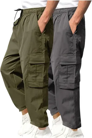 Aymnlox Mens Lightweight Cargo Pants Fall and Winter Casual Hiking Jogger Trousers with Multi Pockets Drawstring Sweatpants