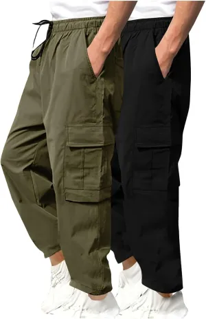 Aymnlox Mens Lightweight Cargo Pants Fall and Winter Casual Hiking Jogger Trousers with Multi Pockets Drawstring Sweatpants