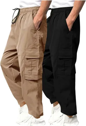 Aymnlox Mens Lightweight Cargo Pants Fall and Winter Casual Hiking Jogger Trousers with Multi Pockets Drawstring Sweatpants