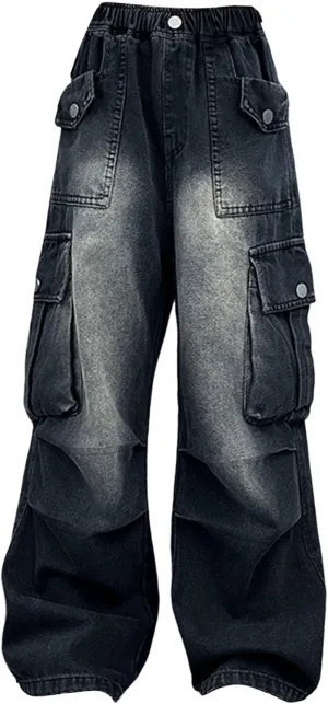 Baggy Jeans for Kids Girls Ripped Wide Leg Cute Heart Cargo Denim Pants Teen High Waist Trendy Y2K Vintage Clothes