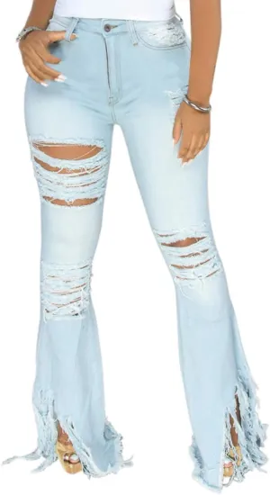 Bell Bottom Jeans for Women Butterfly Vintage High Waisted Skinny Flared Jeans Wide Leg Raw Hem Denim Pants