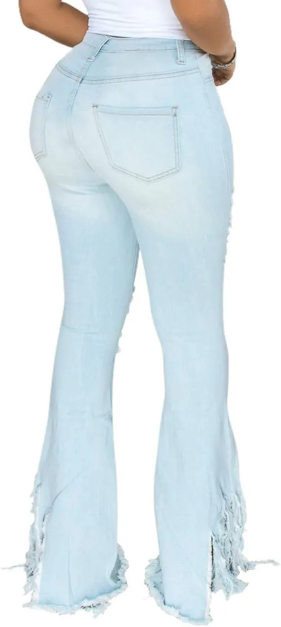 Bell Bottom Jeans for Women Butterfly Vintage High Waisted Skinny Flared Jeans Wide Leg Raw Hem Denim Pants