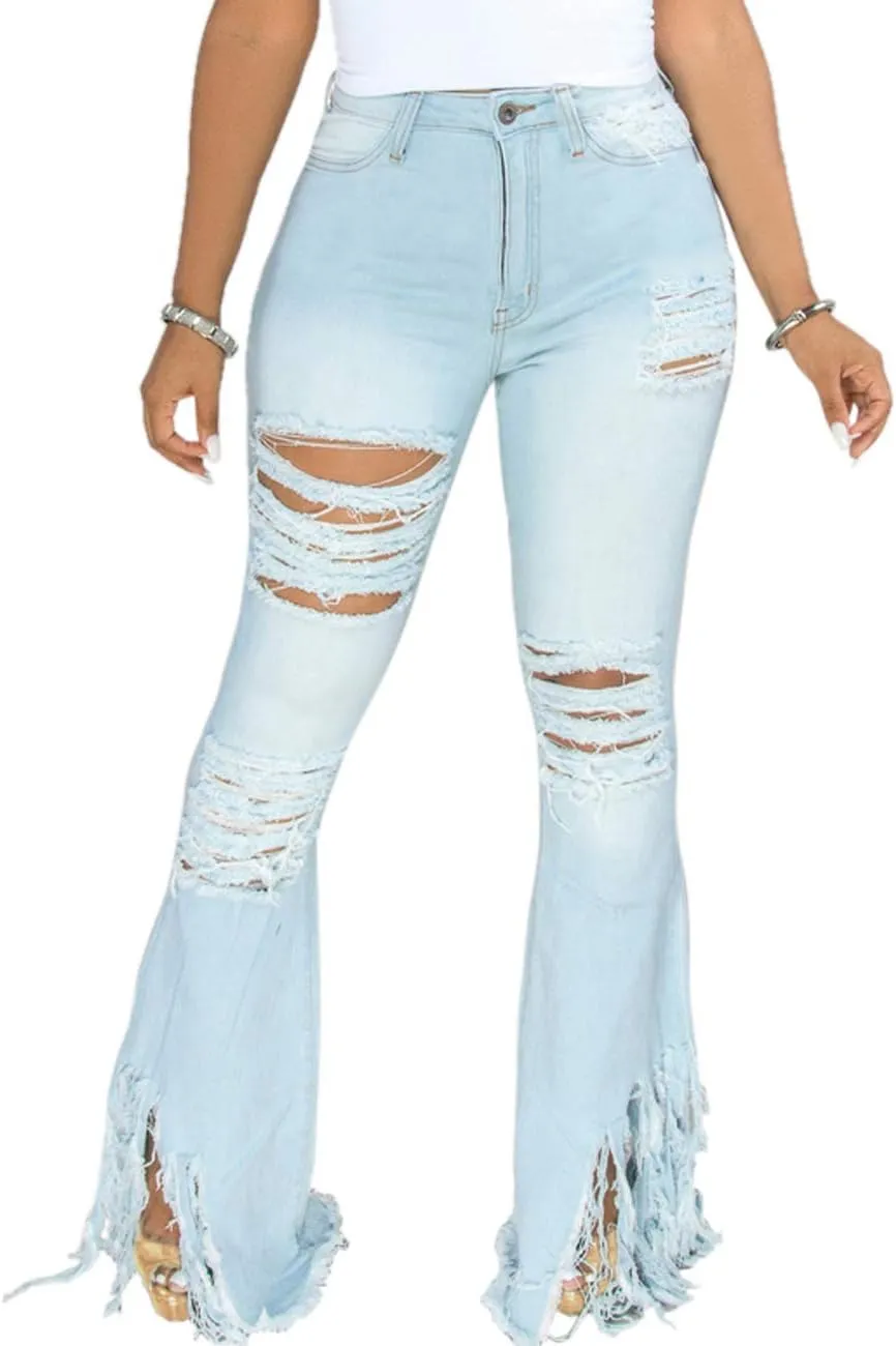 Bell Bottom Jeans for Women Butterfly Vintage High Waisted Skinny Flared Jeans Wide Leg Raw Hem Denim Pants