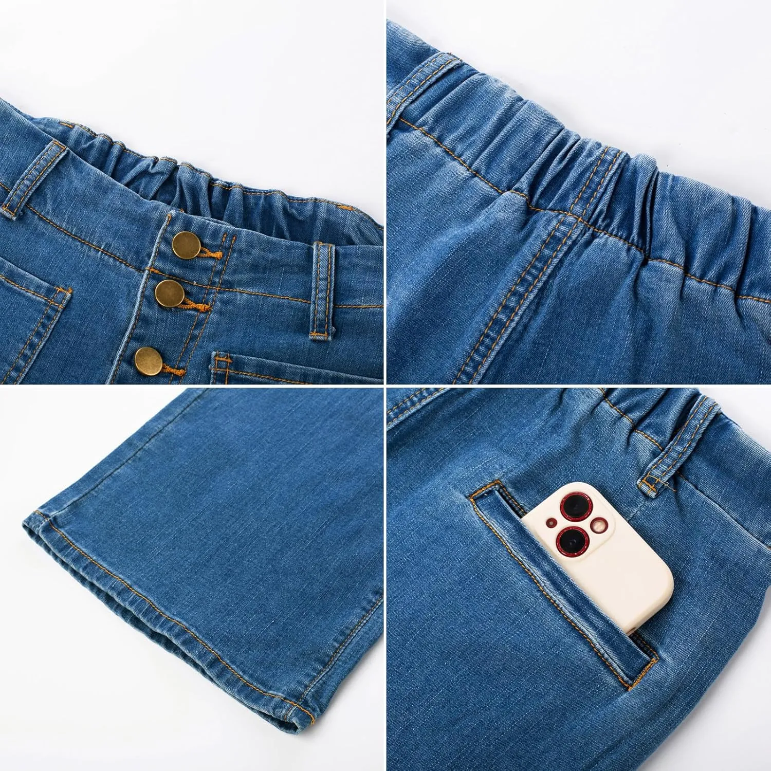 Belle Poque Women's Wide Leg Jeans High Waisted Stretchy Straight Leg Button Fly Denim Pants Trousers with Pockets