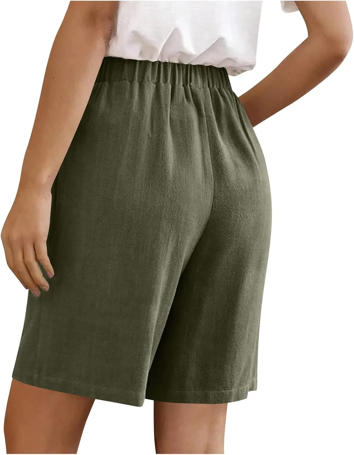 Bermuda Shorts for Women Bowknot Tie Drawstring High Waisted Elastic Comfy Wide Leg with Pocket Lounge Summer