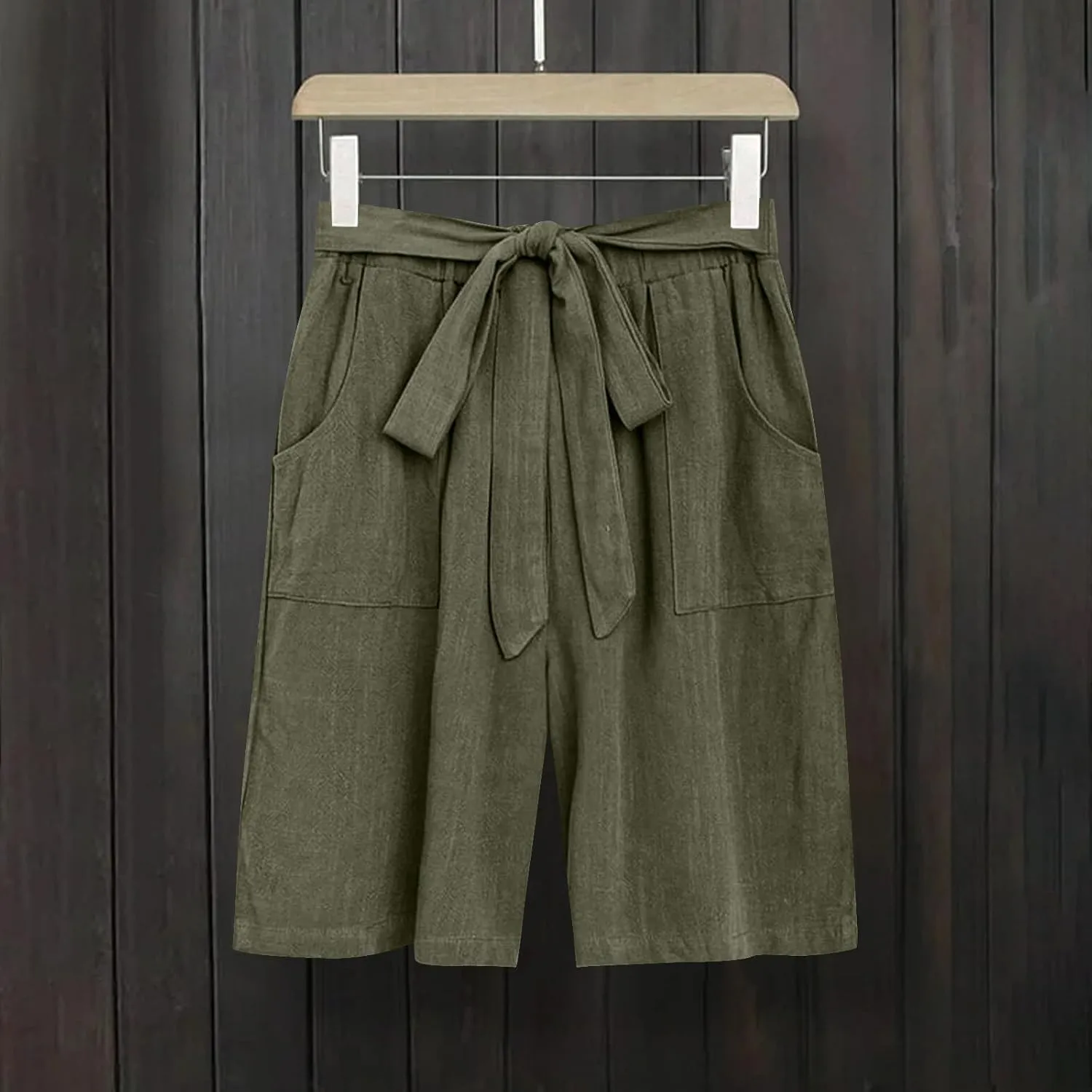 Bermuda Shorts for Women Bowknot Tie Drawstring High Waisted Elastic Comfy Wide Leg with Pocket Lounge Summer