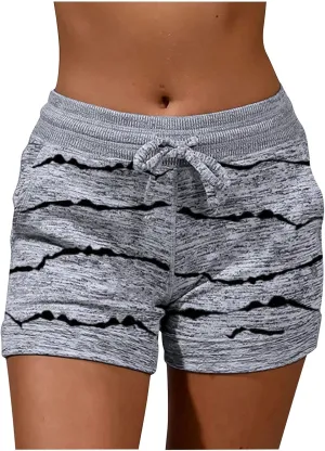 Bermuda Shorts for Women Drawstring Elastic High Waist Sport American Flag Star Printed Butt Lifting up Sweatpant
