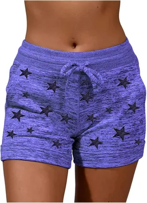 Bermuda Shorts for Women Drawstring Elastic High Waist Sport American Flag Star Printed Butt Lifting up Sweatpant