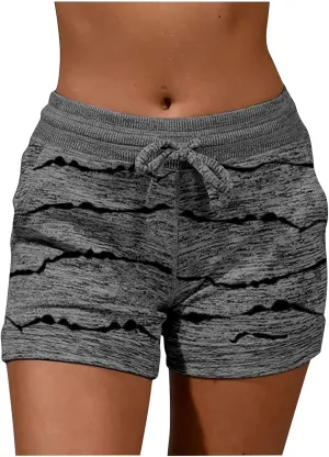 Bermuda Shorts for Women Drawstring Elastic High Waist Sport American Flag Star Printed Butt Lifting up Sweatpant