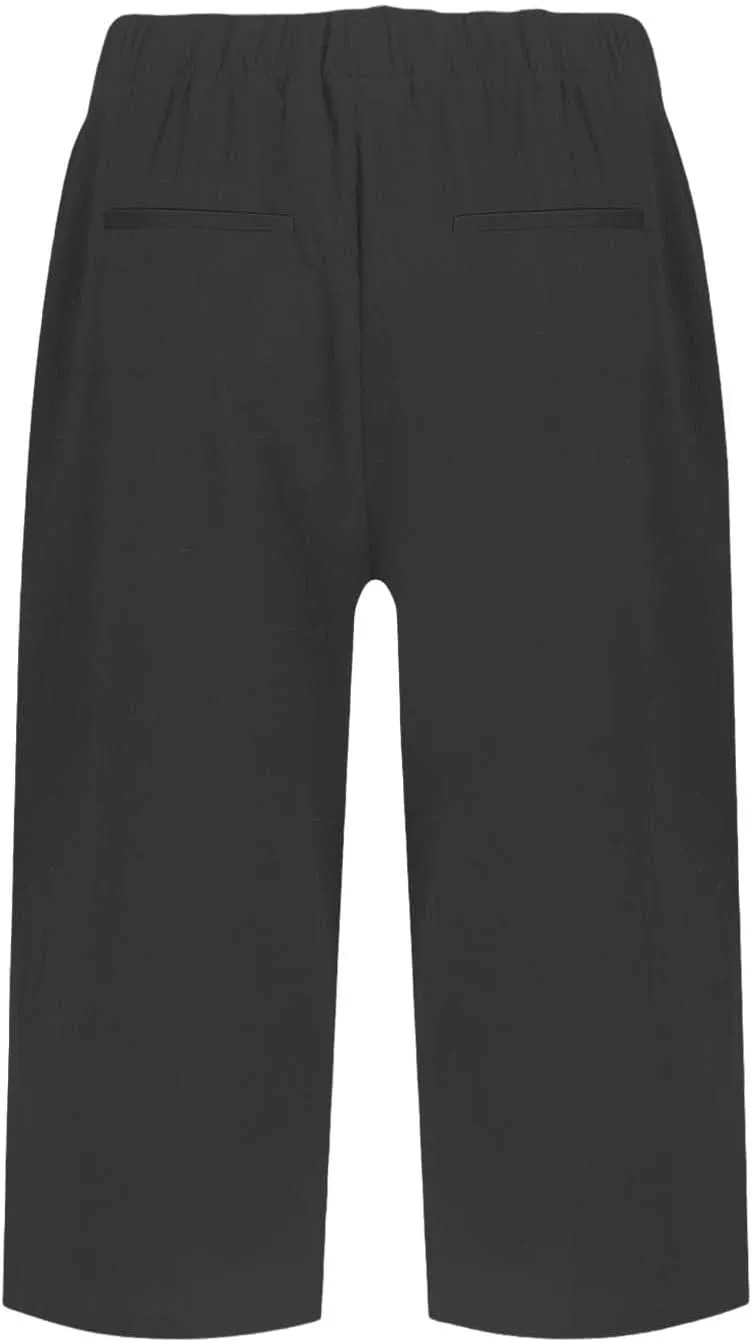 Bermuda Shorts for Women Knee Length Cotton Linen Summer Elastic Waist Shorts Side Split Capris Pants with Pockets