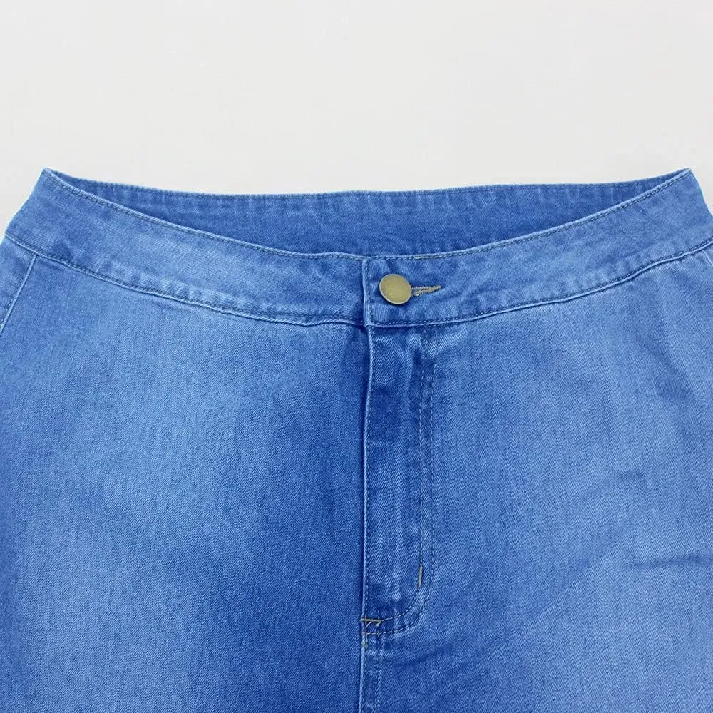 BessCops Plus Size Bell Bottom Jeans for Women Elastic High Waisted Classic Flared Denim Pants