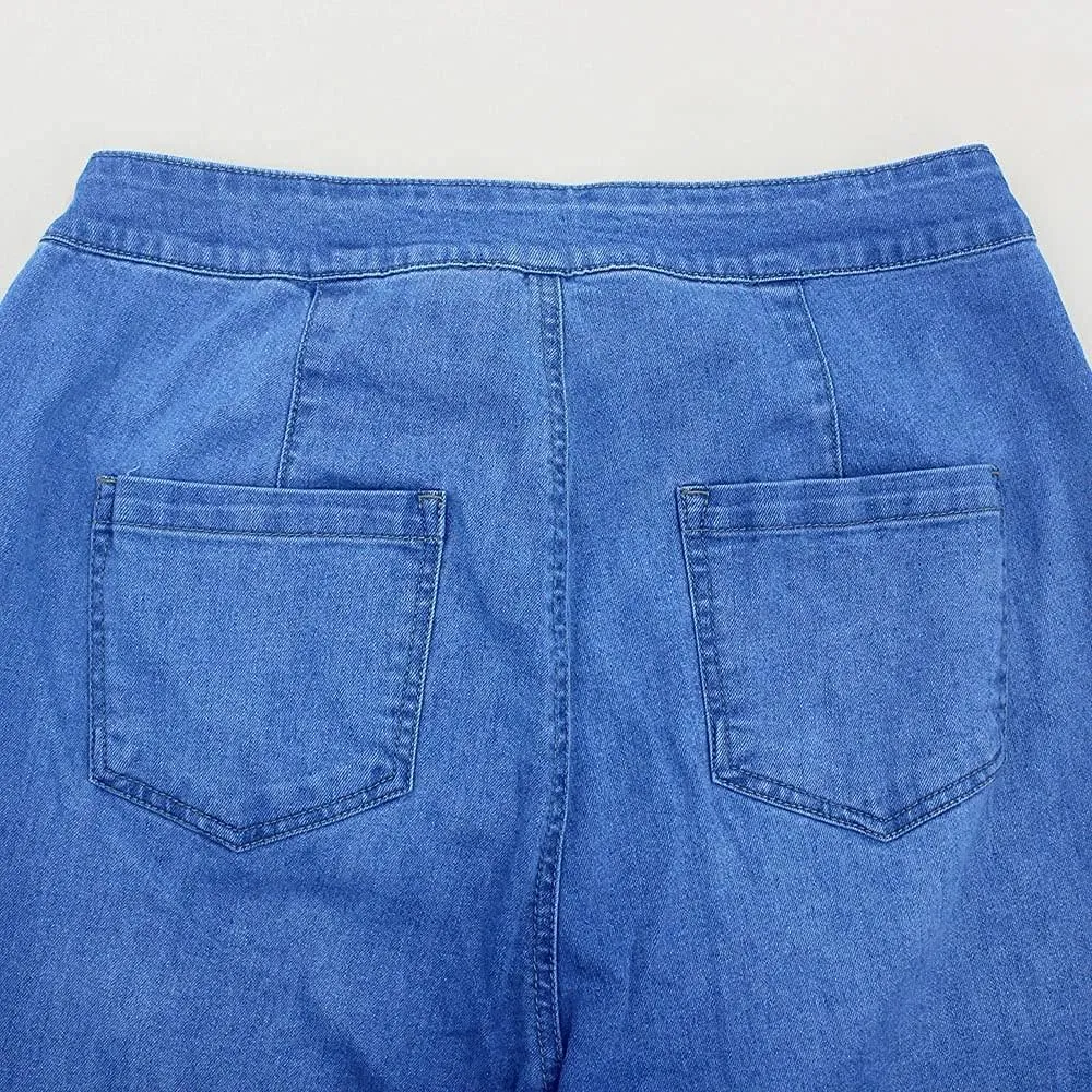 BessCops Plus Size Bell Bottom Jeans for Women Elastic High Waisted Classic Flared Denim Pants
