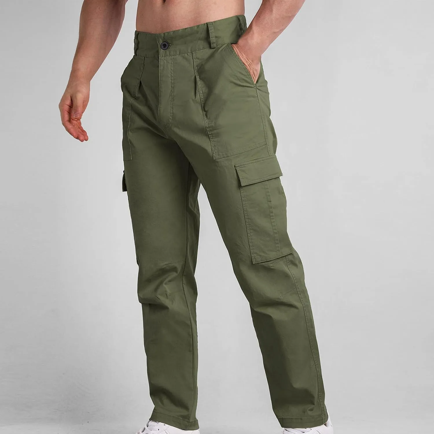Bidobibo Cargo Pants for Men Relaxed Fit Elastic Waist Tactical Pants Multi-Pocket Cargo Pants Outdoor Work Trousers 2025