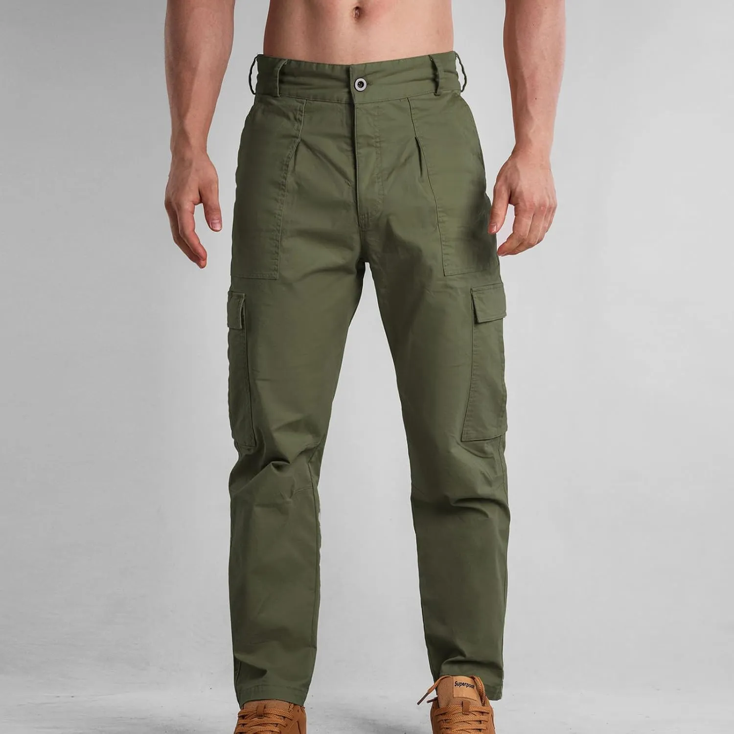Bidobibo Cargo Pants for Men Relaxed Fit Elastic Waist Tactical Pants Multi-Pocket Cargo Pants Outdoor Work Trousers 2025