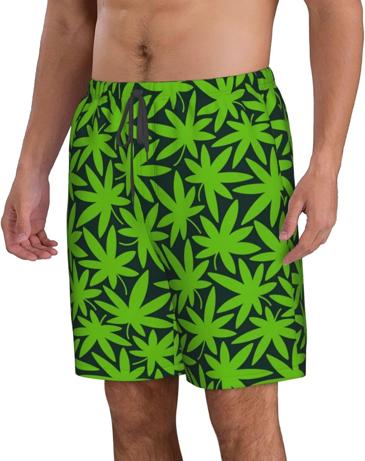 Cannabis Plant Mens Swim Trunks Fashion Men's Board Shorts Quick Dry Swim Shorts with Mesh Lining