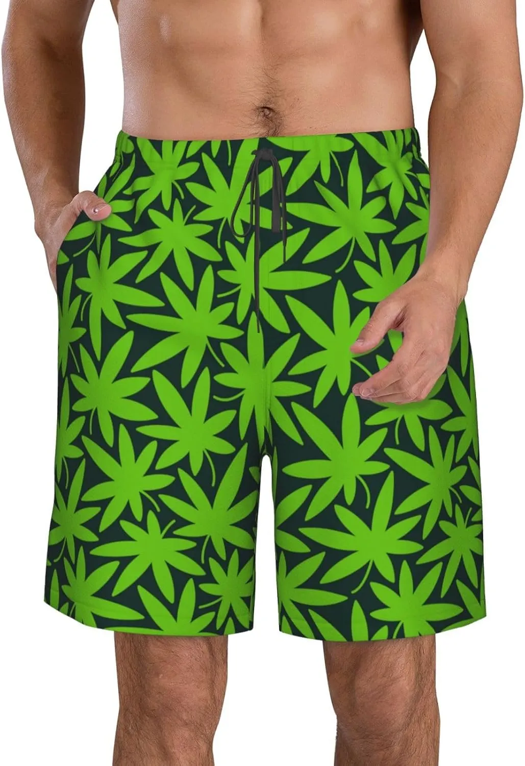 Cannabis Plant Mens Swim Trunks Fashion Men's Board Shorts Quick Dry Swim Shorts with Mesh Lining
