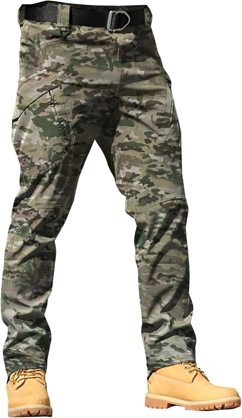 Cargo Pants for Men Camouflage Multi Pockets Elastic Waistband Trousers Fitness Training Work Casual Loose Fit Pants