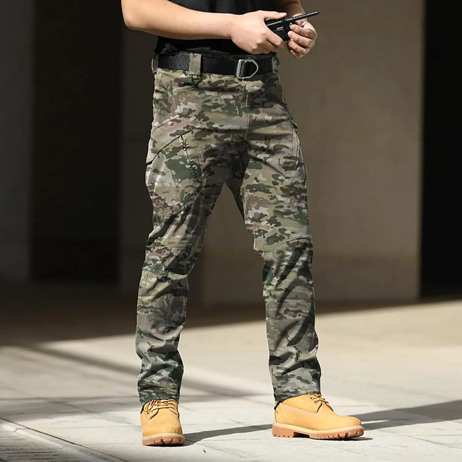 Cargo Pants for Men Camouflage Multi Pockets Elastic Waistband Trousers Fitness Training Work Casual Loose Fit Pants