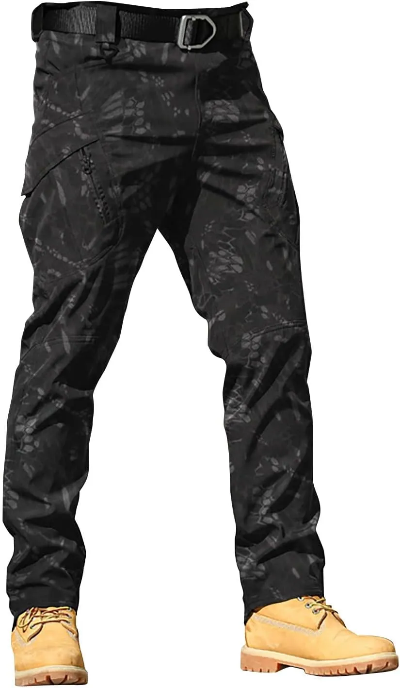 Cargo Pants for Men Camouflage Multi Pockets Elastic Waistband Trousers Fitness Training Work Casual Loose Fit Pants