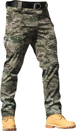 Cargo Pants for Men Camouflage Multi Pockets Elastic Waistband Trousers Fitness Training Work Casual Loose Fit Pants