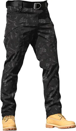 Cargo Pants for Men Camouflage Multi Pockets Elastic Waistband Trousers Fitness Training Work Casual Loose Fit Pants