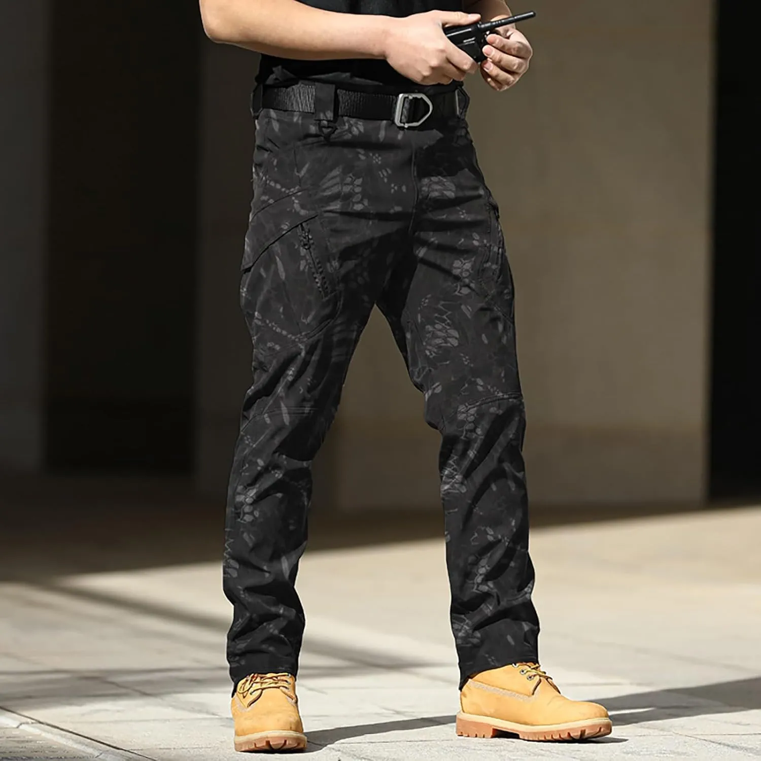 Cargo Pants for Men Camouflage Multi Pockets Elastic Waistband Trousers Fitness Training Work Casual Loose Fit Pants