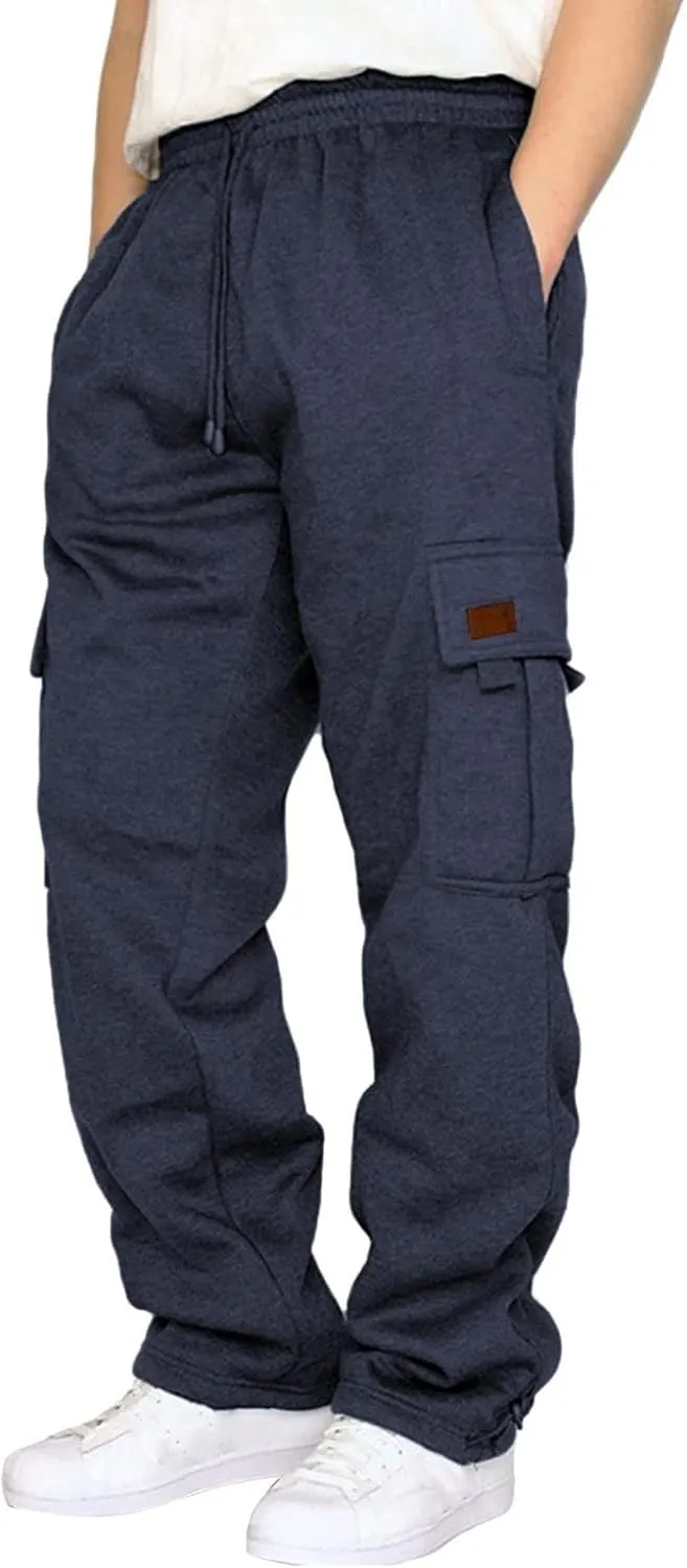Cargo Pants For Men Mens Casual Heavyweight Cargo Fleece Sweatpants Stretch Elastic Sports Jogger Trousers Pants