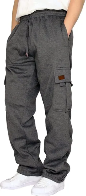 Cargo Pants For Men Men's Heavyweight Cargo Fleece Sweatpants Fashion Stretch Elastic Sports Jogger Trousers Pants
