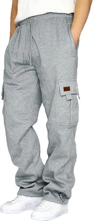 Cargo Pants For Men Men's Heavyweight Cargo Fleece Sweatpants Fashion Stretch Elastic Sports Jogger Trousers Pants