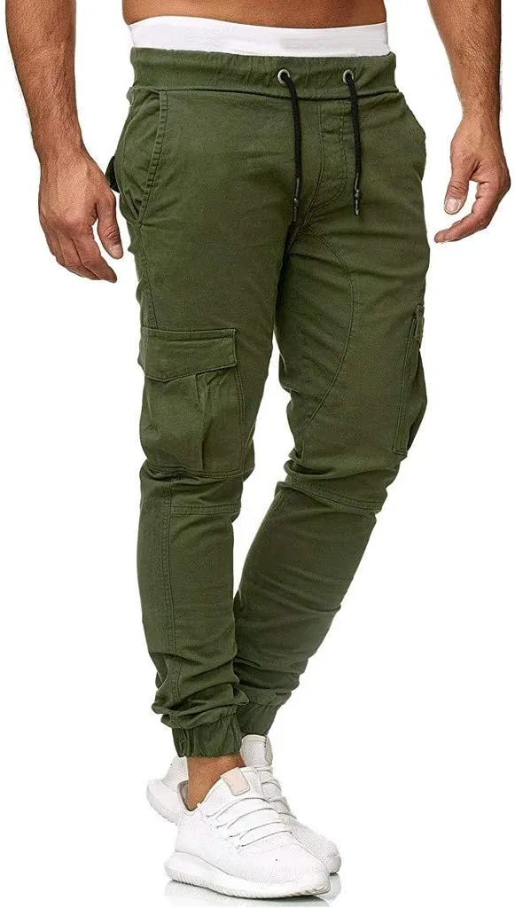 Cargo Pants for Men Relaxed Fit Cargo Sweatpants Stretch Elastic Waist Athletic Workout Jogger Pants Drawstring Sport