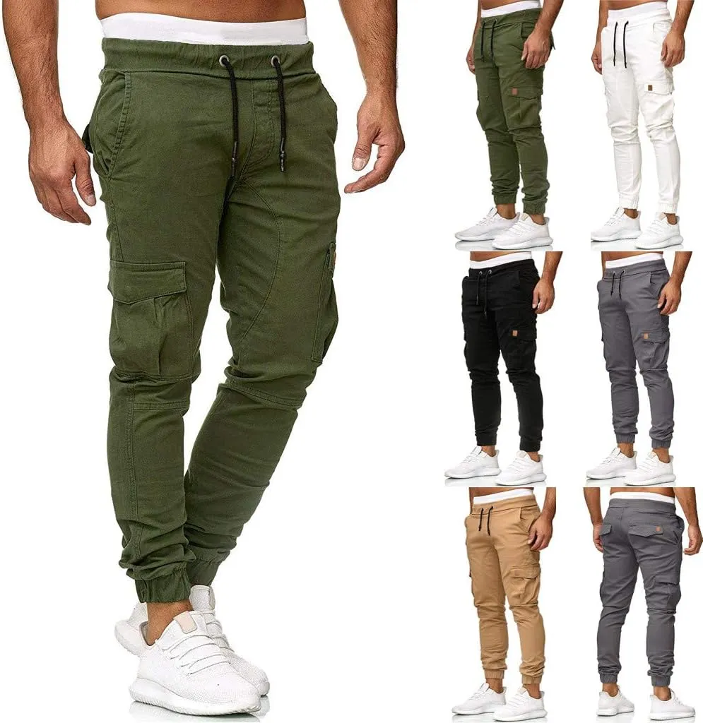 Cargo Pants for Men Relaxed Fit Cargo Sweatpants Stretch Elastic Waist Athletic Workout Jogger Pants Drawstring Sport