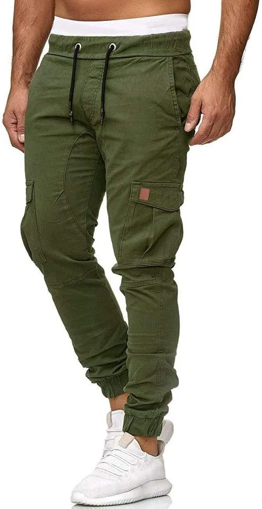 Cargo Pants for Men Relaxed Fit Cargo Sweatpants Stretch Elastic Waist Athletic Workout Jogger Pants Drawstring Sport