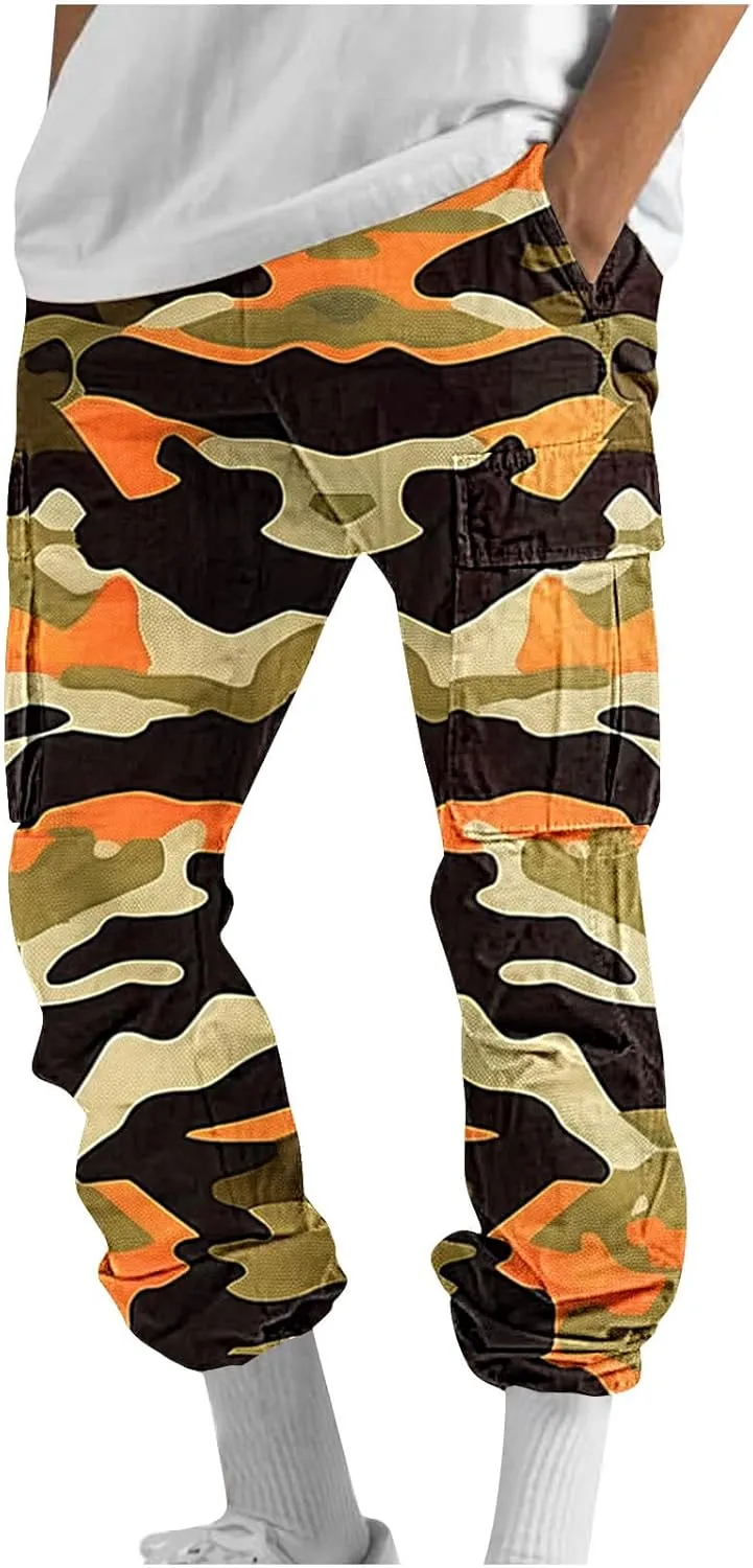 Cargo Pants for Men Relaxed Fit Casual Camo Pants Lightweight Straight Cargo Sweatpants Outdoor Work Hiking Joggers