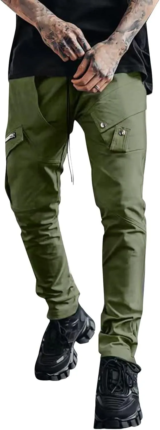 Cargo Pants for Men Relaxed Fit Joggers Men's Heavyweight Cargo Fleece Sweatpants Stretch Elastic Waist Hiking Pants